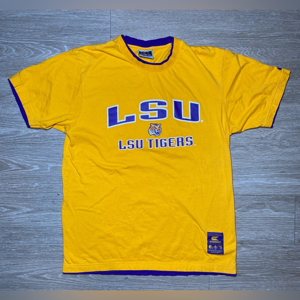 Men Size LARGE Vintage LSU Colosseum Athletics LSU Tigers T-Shirt Yellow Purple